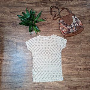 Madewell Hi-Line Cream Sheer Lacy Tee